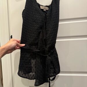 LOFT Black Textured Sleeveless Wrap Blouse